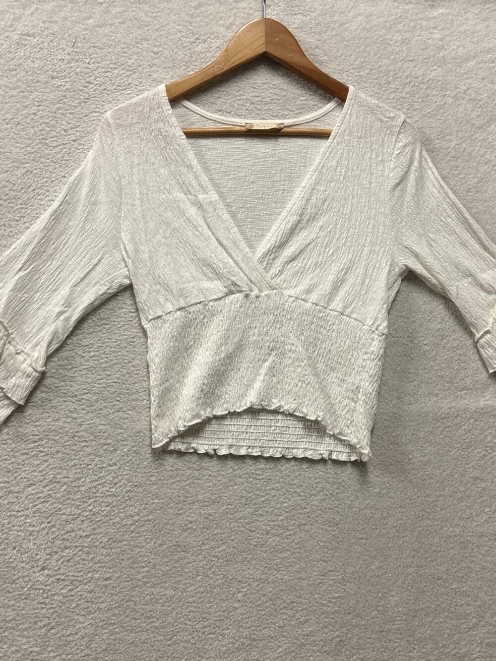 Altar'd State White Gauze Smocked Crop Top Womens Medium Ruffle Bell Sleeve